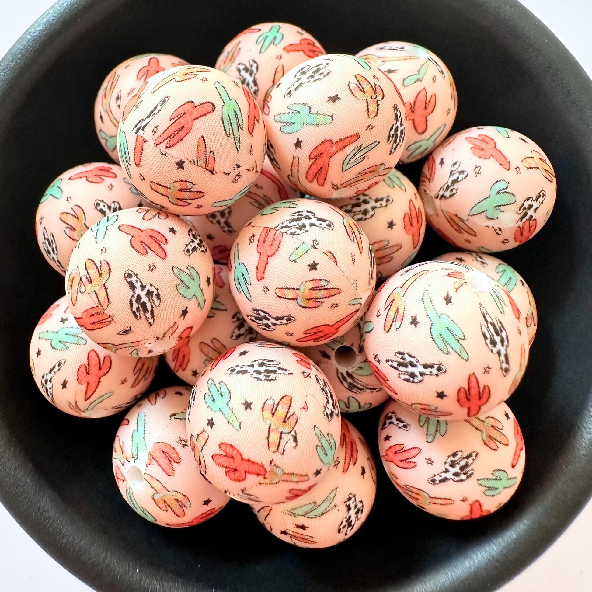 Boho Cactus Peach Cow Print 15MM Silicone Beads image 0