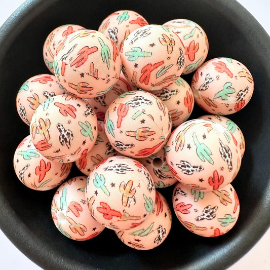 Boho Cactus Peach Cow Print 15MM Silicone Beads image 0