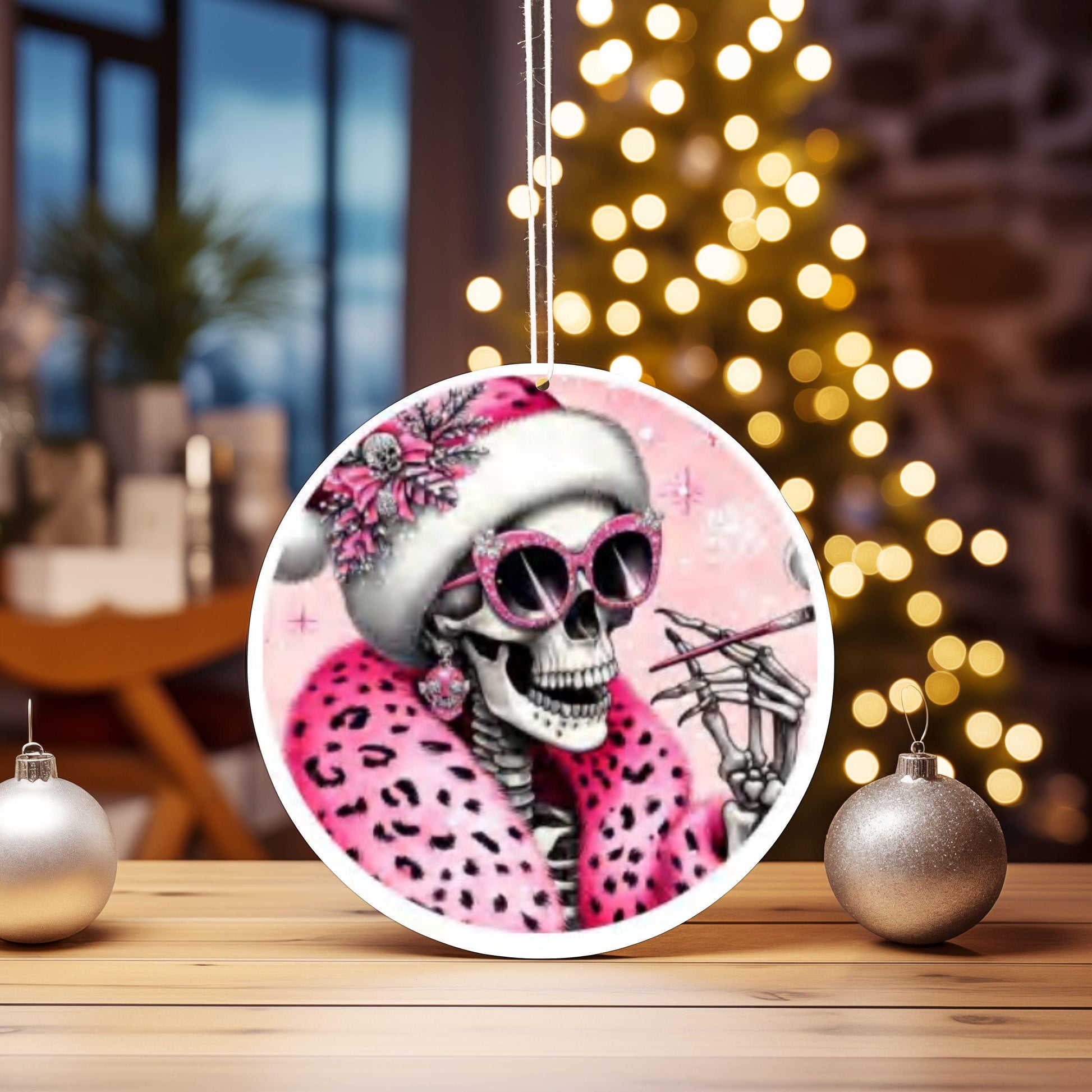 2.5 Inch Christmas Pink Skeleton Leopard Print image 0