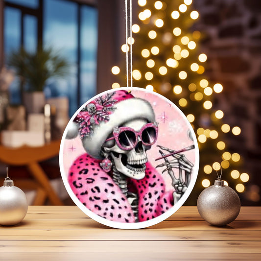 2.5 Inch Christmas Pink Skeleton Leopard Print image 0
