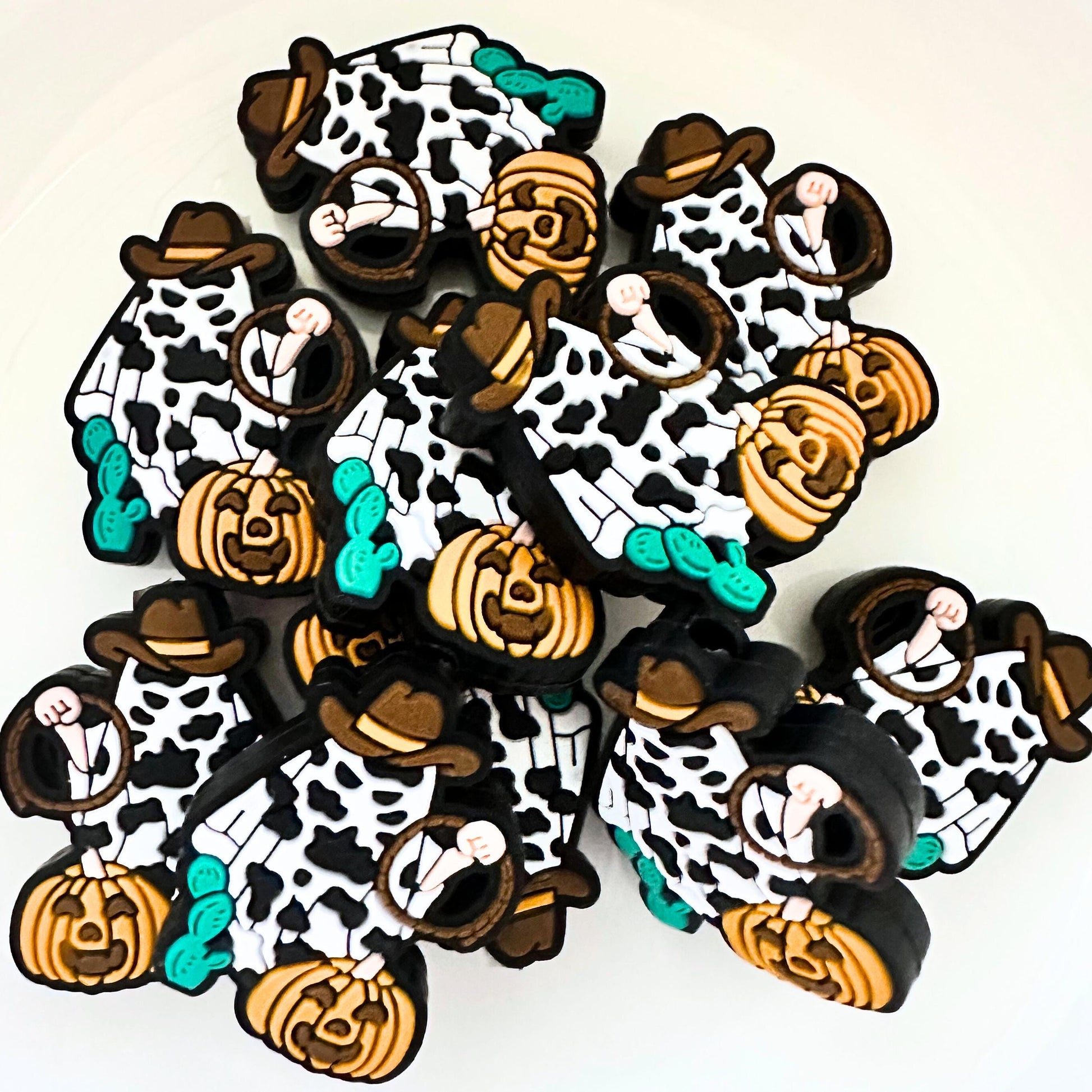 Halloween Spooky Ghost Cow Print Cowboy Hat Pumpkin Cactus image 0