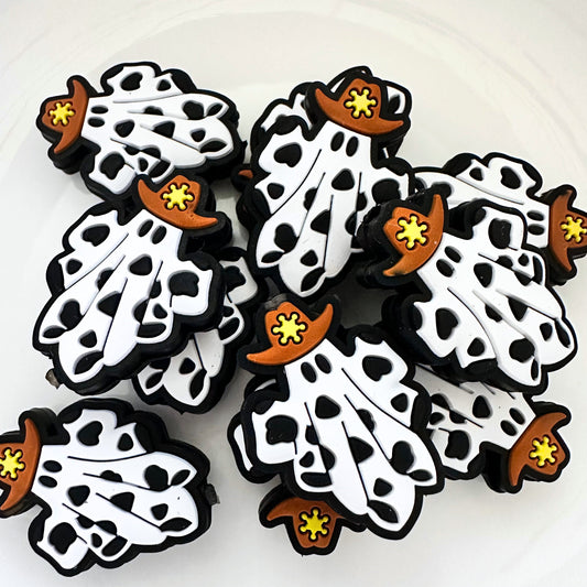 Halloween Cow Print Spooky Ghost Cowboy Hat Sheriff Star image 0