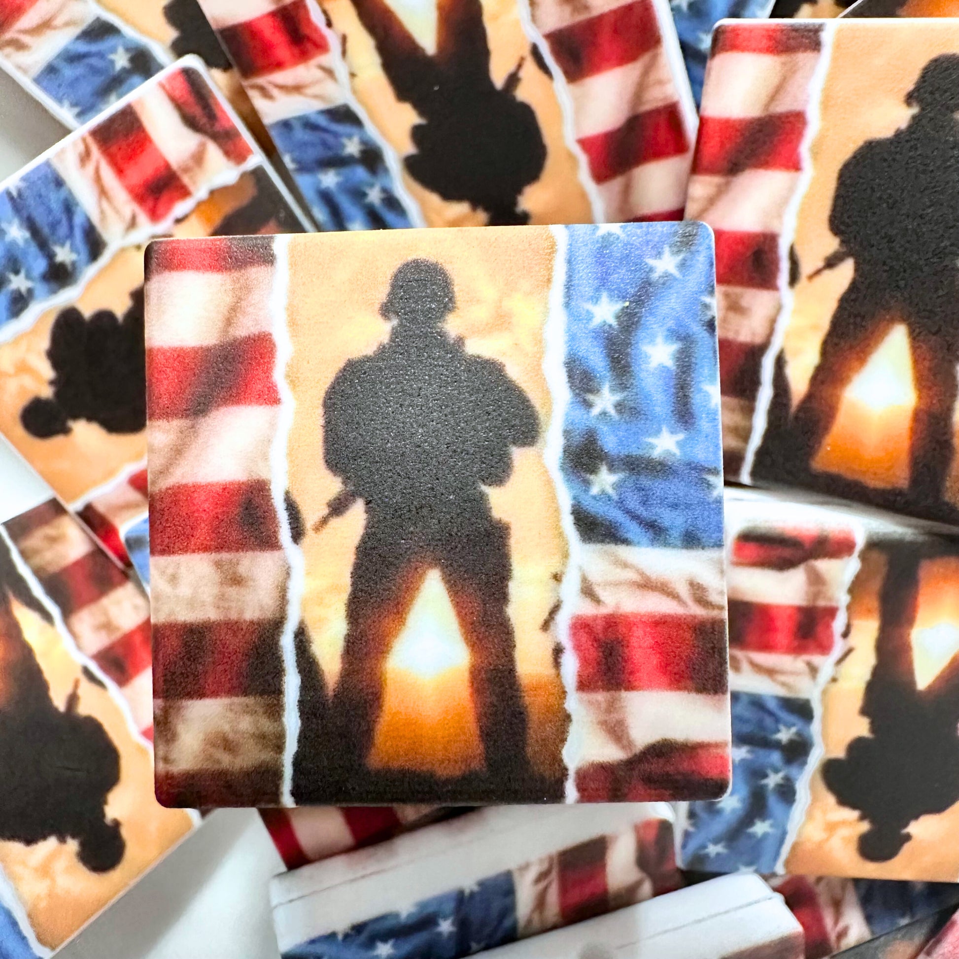 Military Soldier with Sunset and American Flag image 1