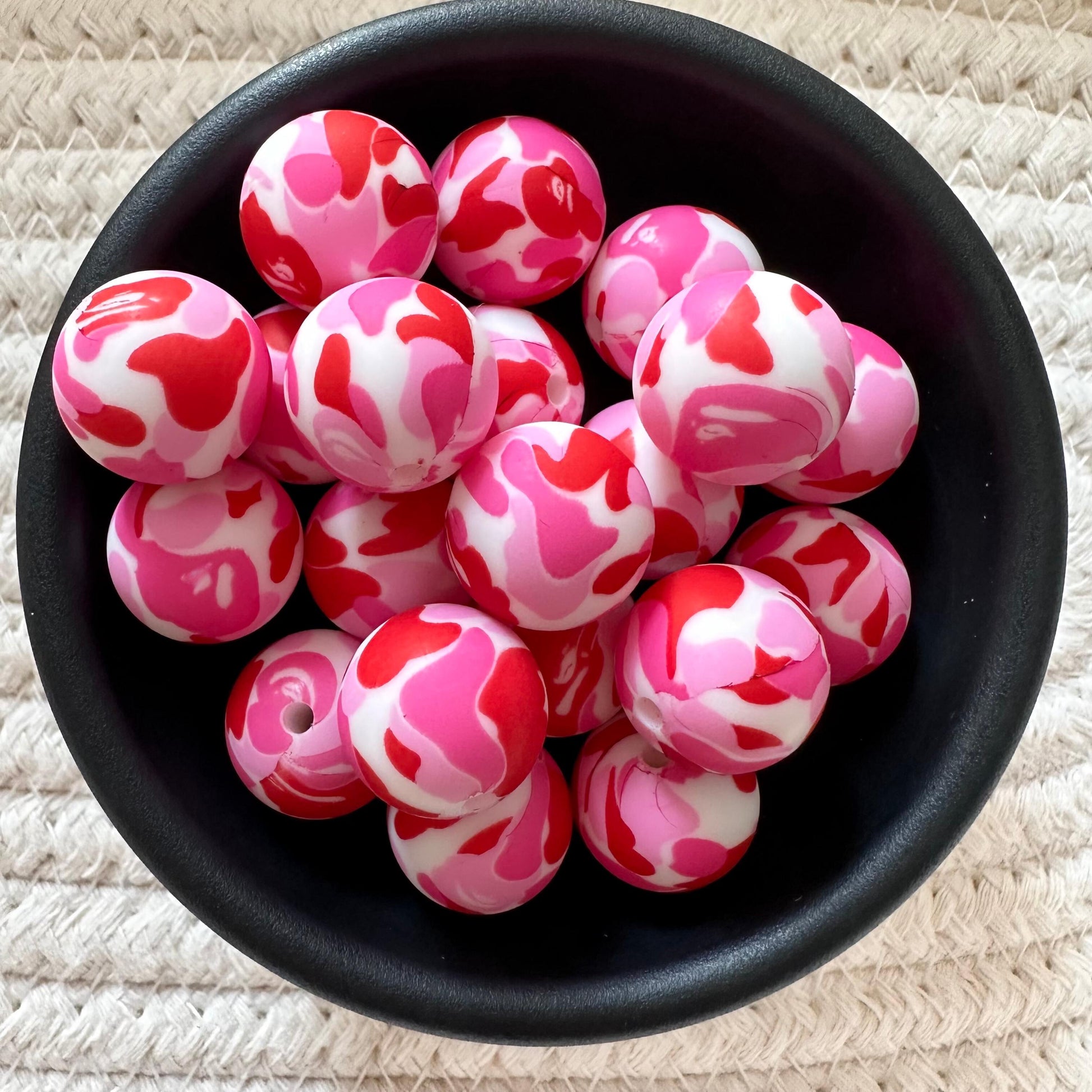 Country Western Pink White and Red Camo 15mm Silicone Beads image 0