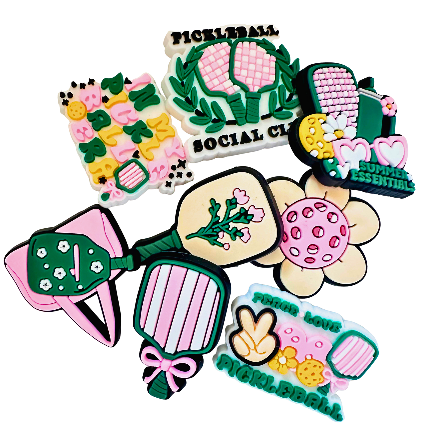 Pickleball Pink & Green Shoe Charms