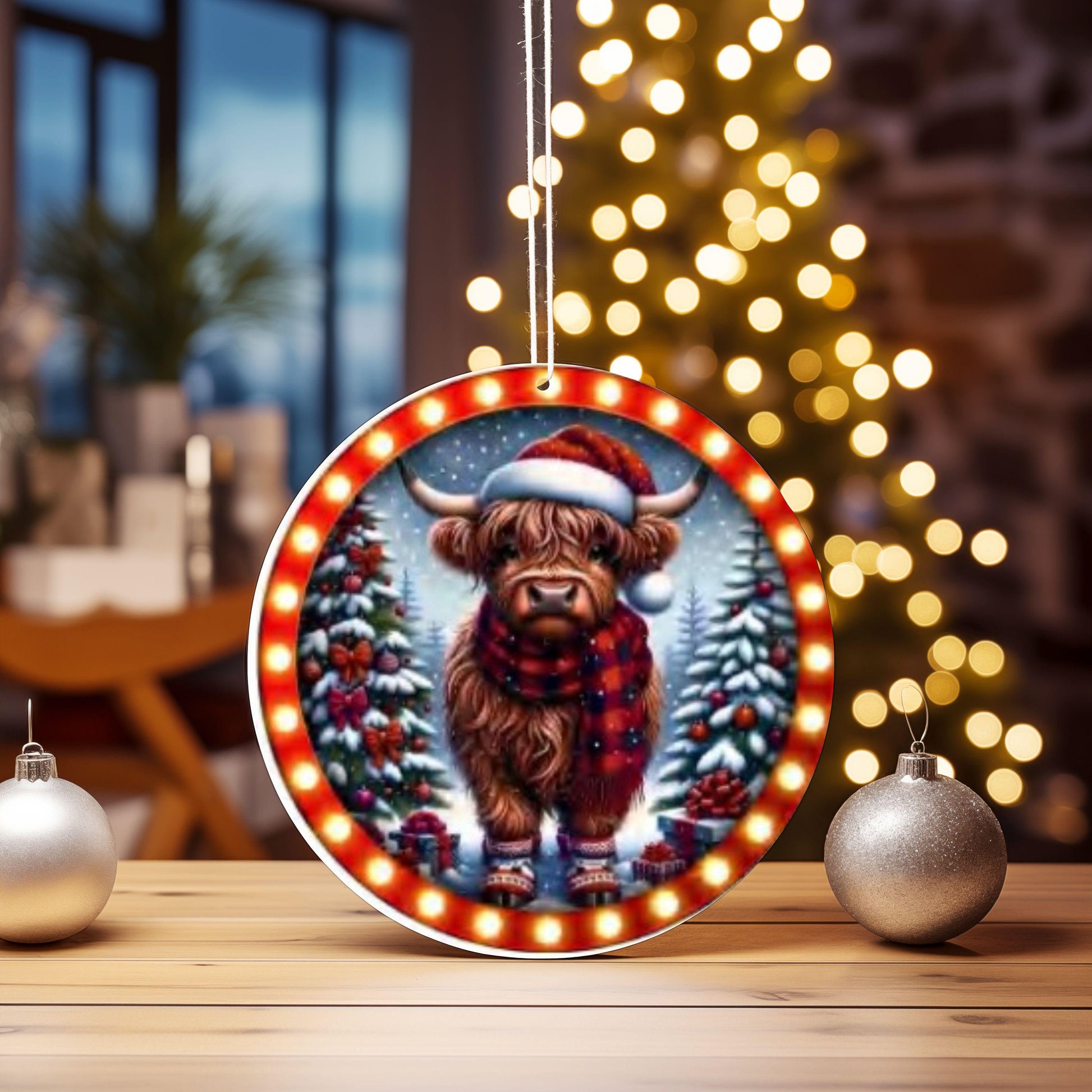 UV DTF 2.5 Inch Christmas Stained Glass Highland Cow Western Country image 0