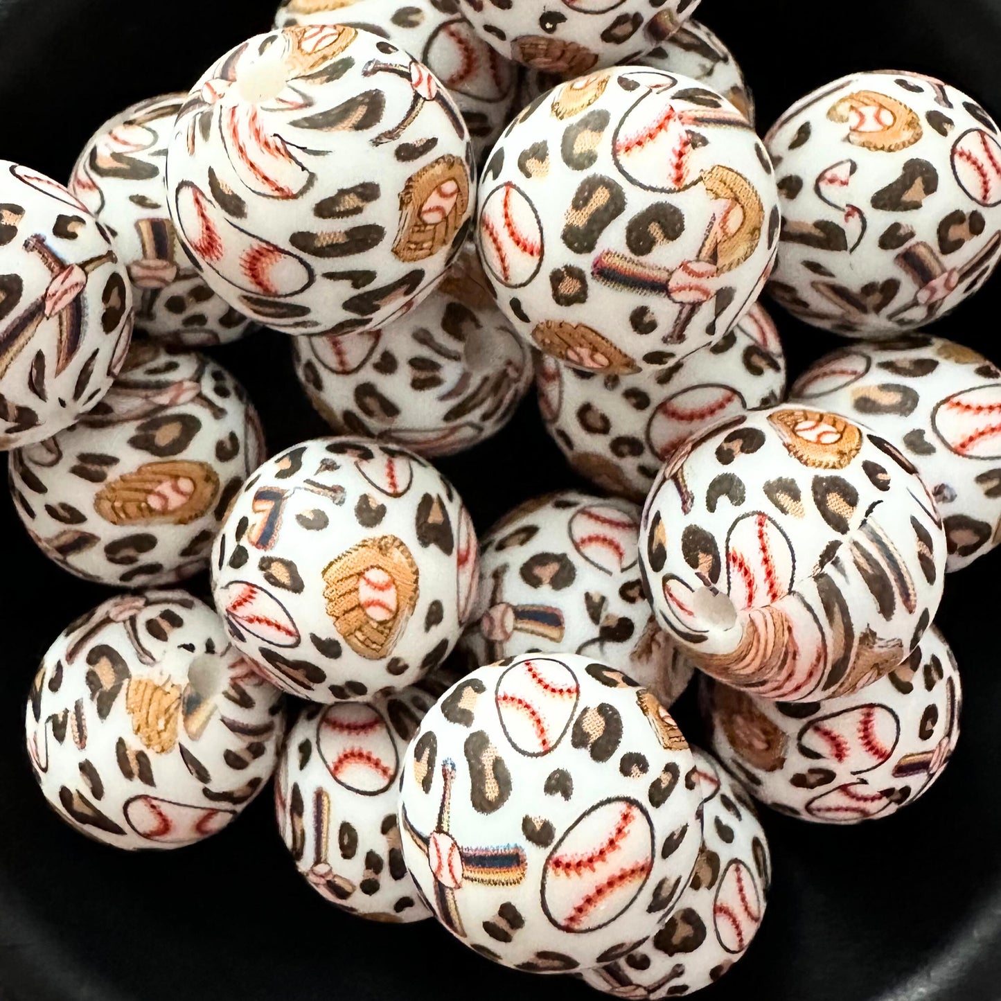 Baseball  Leopard Print 15MM Silicone Beads image 0