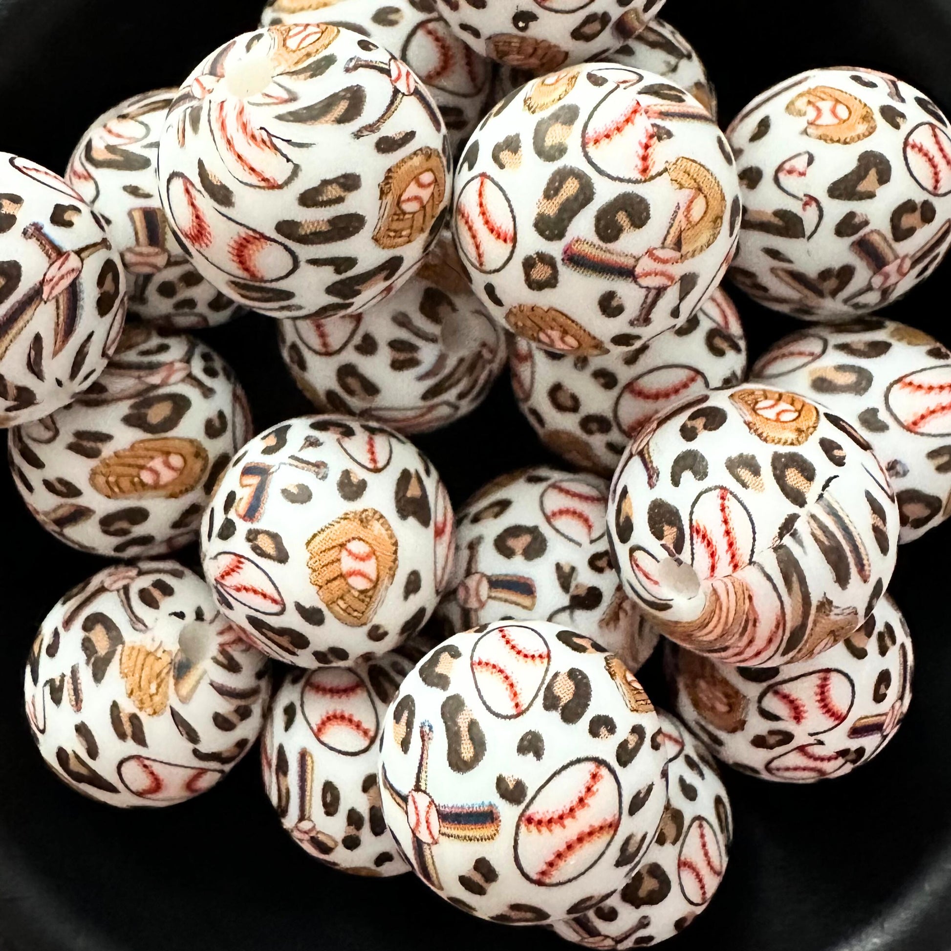 Baseball  Leopard Print 15MM Silicone Beads image 0