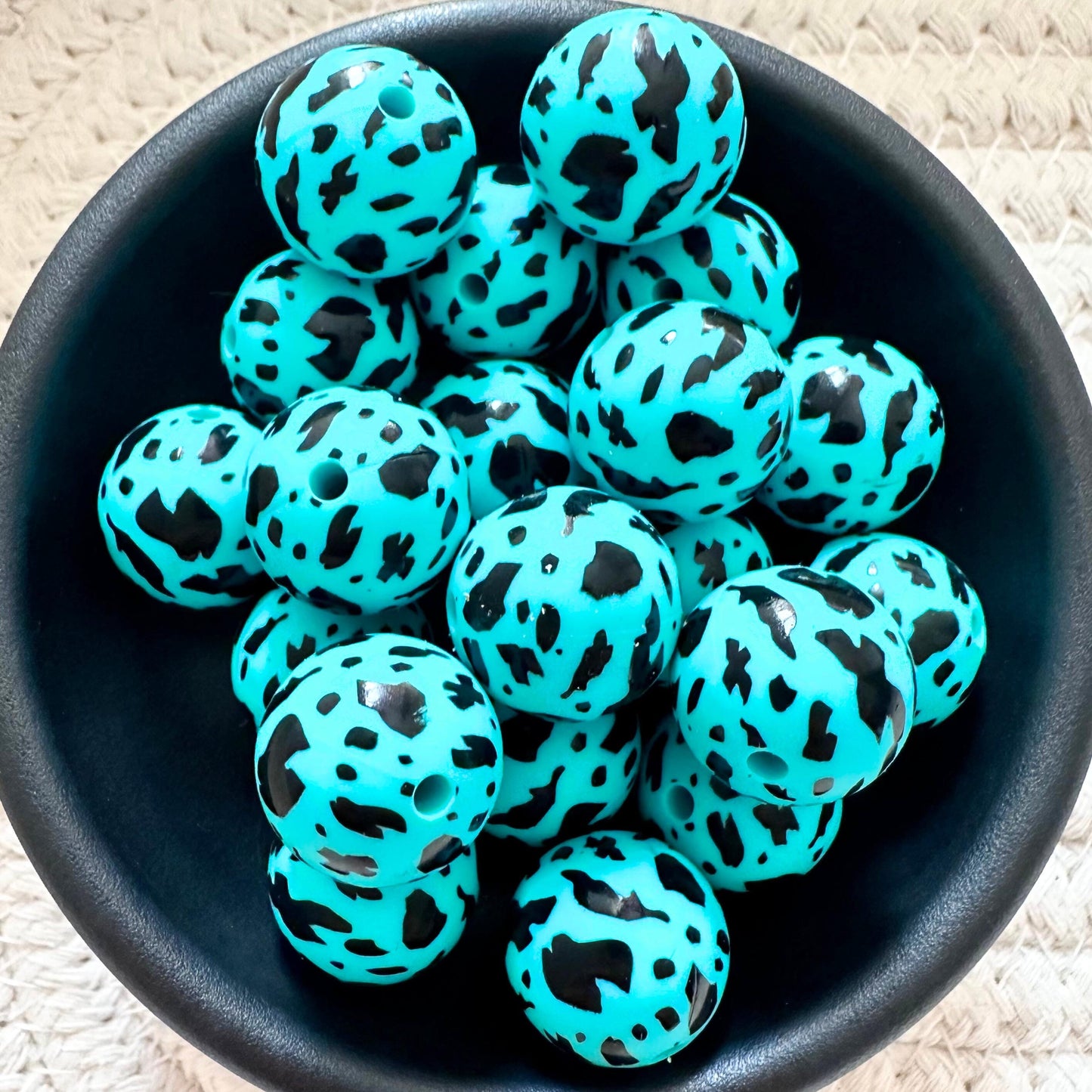 Turquoise and Black Splatter 15mm Silicone Beads image 0