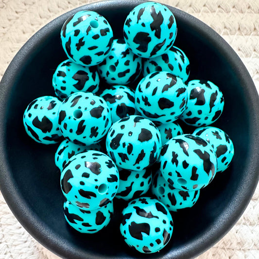 Turquoise and Black Splatter 15mm Silicone Beads image 0