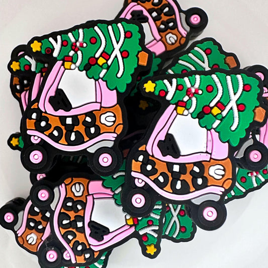 Pink Christmas Leopard Print Cozy Coupe Christmas Tree Cute Car image 0