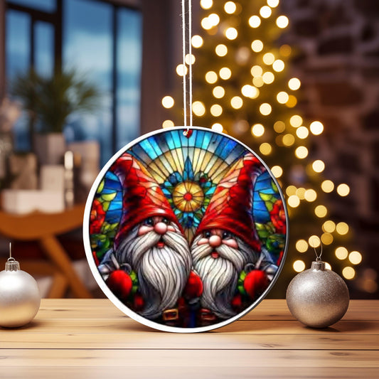 UV DTF 2.5 Inch Christmas Gnome Stained Glass Look Beard Green Red image 0