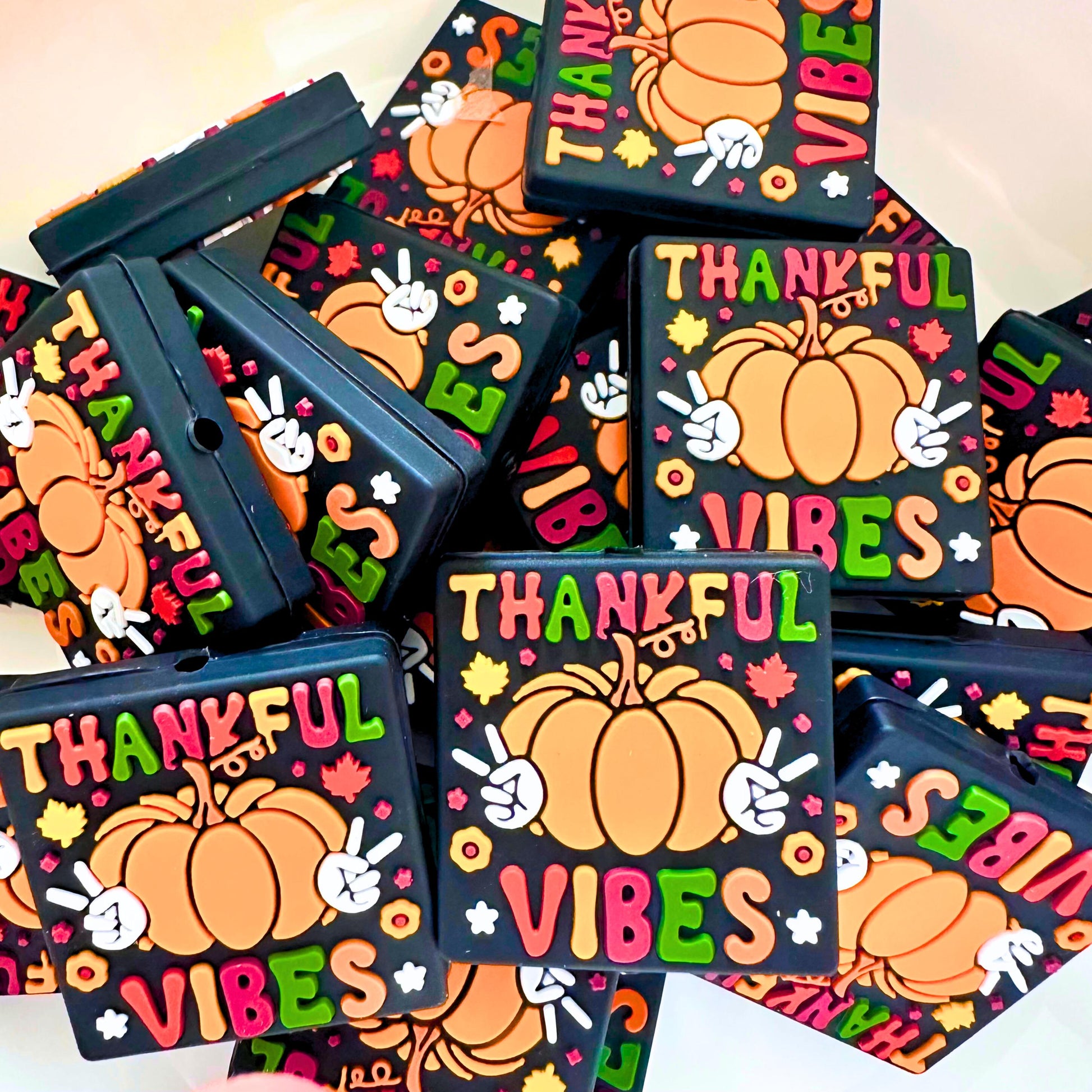 Thanksgiving Fall Leaves Thankful Vibes Pumpkin Orange Peace Signs image 0