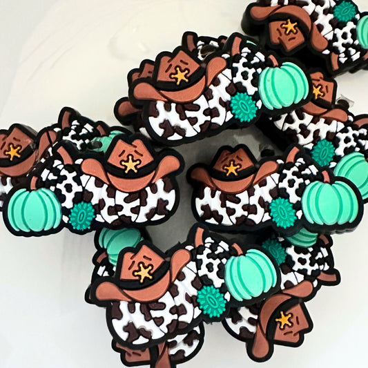 Halloween Cow Print Sheriff Cowboy Hat Pumpkin Teal Concho image 0
